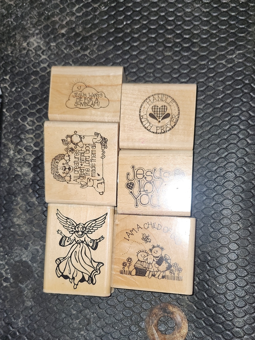 Religious Rubber Stamp Set in Natural Wood